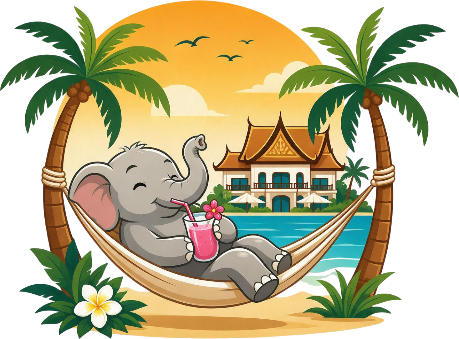 הפיל של ThailandBestHotels נח בערסל מול ריזורט תאילנדי